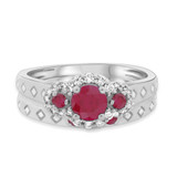 Photo of Azaleia 1 CT. T.W. Ruby and Diamond Matching Bridal Ring Set 14K White Gold [BR2077W-C000]