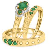Photo of Azaleia 1 1/3 Carat T.W. Emerald and Diamond Trio Matching Wedding Ring Set 14K Yellow Gold [BT2147Y-C000]