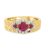 Photo of Azaleia 1 CT. T.W. Ruby and Diamond Matching Bridal Ring Set 10K Yellow Gold [BR2077Y-C000]