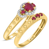 Photo of Azaleia 1 CT. T.W. Ruby and Diamond Matching Bridal Ring Set 10K Yellow Gold [BR2077Y-C000]
