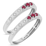 Photo of Azaleia 1/5 CT. T.W. Ruby and Diamond Same Sex Ladies Band Set 10K White Gold [WL2077W]
