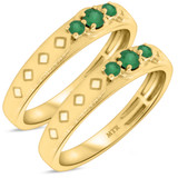 Photo of Azaleia 1/4 Carat T.W. Emerald and Diamond Matching Wedding Band Set 14K Yellow Gold [WM2147Y]