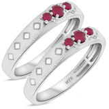Photo of Azaleia 1/4 CT. T.W. Ruby and Diamond Matching Wedding Band Set 10K White Gold [WM2077W]