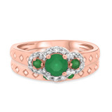 Photo of Azaleia 1 CT. T.W. Emerald and Diamond Matching Bridal Ring Set 14K Rose Gold [BR2147R-C000]