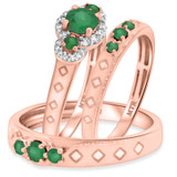 Photo of Azaleia 1 1/3 Carat T.W. Emerald and Diamond Trio Matching Wedding Ring Set 14K Rose Gold [BT2147R-C000]