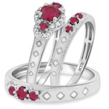 Photo of Azaleia 1 1/3 CT. T.W. Ruby and Diamond Trio Matching Wedding Ring Set 10K White Gold [BT2077W-C000]