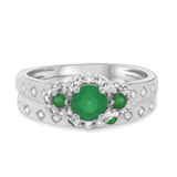 Photo of Azaleia 1 Carat T.W. Emerald and Diamond Matching Bridal Ring Set 14K White Gold [BR2147W-C000]