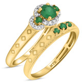 Photo of Azaleia 1 Carat T.W. Emerald and Diamond Matching Bridal Ring Set 10K Yellow Gold [BR2147Y-C000]