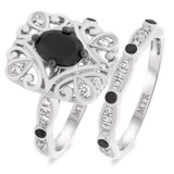 Photo of Fatima 1 1/2 CT. T.W. Black Diamond (Treated) Oval Solitaire Bridal Set 14K White Gold [BR220W-C000]