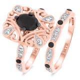 Photo of Fatima 1 1/2 Carat T.W. Black Diamond (Treated) Oval Solitaire Bridal Set 10K Rose Gold [BR220R-C000]