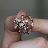 Photo of Fatima 1 1/2 Carat T.W. Black Diamond (Treated) Oval Solitaire Bridal Set 10K Rose Gold [BR220R-C000]