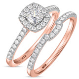 Photo of Adeola 7/8 ct tw. Lab Grown Diamond Cushion Solitaire Bridal Set 10K Rose Gold [BR2323R-Q045]