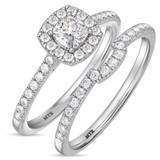 Photo of Adeola 7/8 ct tw. Lab Grown Diamond Cushion Solitaire Bridal Set 14K White Gold [BR2323W-Q045]