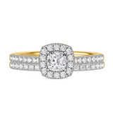 Photo of Adeola 7/8 ct tw. Lab Grown Diamond Cushion Solitaire Bridal Set 10K Yellow Gold [BR2323Y-Q045]