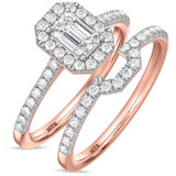 Photo of Adeola 1 ct tw. Lab Grown Diamond Emerald Solitaire Bridal Set 14K Rose Gold [BR2333R-N045]