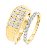 Photo of Fleur 1 1/2 ct tw. Diamond Wedding Band Set 14K Yellow Gold [WB443Y]