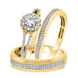 Photo of Nova 1 ct tw. Diamond Round Solitaire Trio Set 10K Yellow Gold [BT476Y-R029]