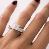 Photo of Omella 1/10 ct tw. Lab Grown Diamond Princess Cluster Engagement Ring 14K White Gold [BT2485WE-C000]