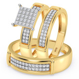 Photo of Omella 1/4 ct tw. Lab Grown Diamond Princess Cluster Trio Set 10K Yellow [BT2485Y-C000]