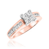 Photo of Elegance 1 ct tw. Lab Grown Diamond Princess Cluster Engagement Ring 14K Rose Gold [BT2527RE-C000]