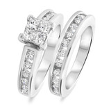 Photo of Elegance 1 1/2 ct tw. Lab Grown Diamond Princess Cluster Bridal Set 14K White [BR2527W-C000]