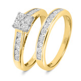 Photo of Arabella 7/8 ct tw. Lab Grown Diamond Princess Cluster Bridal Set 14K Yellow [BR2511Y-C000]