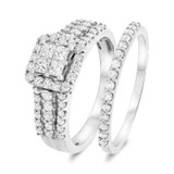 Photo of Reverent 1 1/5 ct tw. Lab Grown Diamond Princess Cluster Bridal Set 14K White [BR2528W-C000]