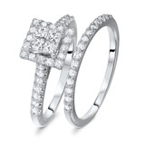 Photo of Piper 3/4 ct tw. Lab Grown Diamond Princess Cluster Bridal Set 14K White [BR2518W-C000]