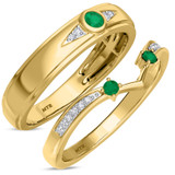 Photo of Clema 1/4 Carat T.W. Emerald and Diamond Matching Wedding Band Set 18K Yellow Gold [WB2569Y]