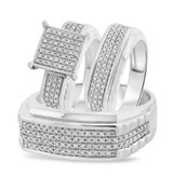 Photo of Winsome 2/3 ct tw. Lab Grown Diamond Princess Cluster Trio Set 14K White Gold Vermeil [BT2627W-C032]