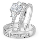 Photo of Alwin 1 7/8 ct tw. Lab Grown Diamond Radiant Solitaire Trio Set 14K White Gold Vermeil [BT2620W-Z095]