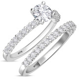 Photo of Prudence 1 1/5 ct tw. Lab Grown Diamond Round Solitaire Bridal Set 14K White Gold Vermeil [BR2548W-C000]