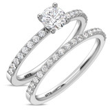 Photo of Keanu 1 ct tw. Lab Grown Diamond Round Solitaire Bridal Set 14K White Gold Vermeil [BR2549W-C000]