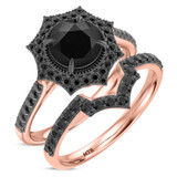 Photo of Melda 2 1/5 CT. T.W. Black Diamond Round Solitaire Bridal Set 10K Rose Solid Gold [BR2639R-C000]