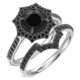 Photo of Melda 2 1/5 CT. T.W. Black Diamond Round Solitaire Bridal Set 10K White Solid Gold [BR2639W-C000]