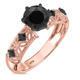 Photo of Tosca 1 7/8 CT. T.W. Black Diamond Round Solitaire Bridal Set 14K Rose Solid Gold [BT2642RE-C000]