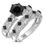 Photo of Tosca 1 7/8 Carat T.W. Black Diamond Round Solitaire Bridal Set 10K White Solid Gold [BR2642W-C000]