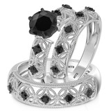 Photo of Tosca 2 1/10 ct tw. Black Diamond Round Solitaire Trio Set 10K White Solid Gold [BT2642W-C000]