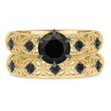 Photo of Tosca 1 7/8 CT. T.W. Black Diamond Round Solitaire Bridal Set 10K Yellow Solid Gold [BR2642Y-C000]
