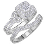Photo of Sadie 1 Carat T.W. Diamond Princess Solitaire Bridal Set 14K White Gold Vermeil [BR2650W-C000]