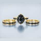 Photo of Merola 3 1/3 ct tw. Black Diamond Oval Solitaire Trio Set 10K Yellow Solid Gold [BT2653Y-C000]