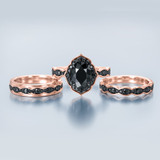 Photo of Merola 3 1/3 ct tw. Black Diamond Oval Solitaire Trio Set 14K Rose Solid Gold [BT2653R-C000]