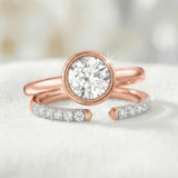 Photo of Niu 1 1/7 ct tw. Lab Grown Diamond Round Solitaire Bridal Set 14K Rose Solid Gold [BR1925R-L095]