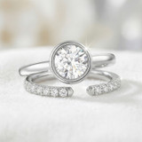 Photo of Niu 1 1/7 ct tw. Lab Grown Diamond Round Solitaire Bridal Set 14K White Solid Gold [BR1925W-L095]