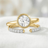Photo of Niu 1 1/7 ct tw. Lab Grown Diamond Round Solitaire Bridal Set 14K Yellow Solid Gold [BR1925Y-L095]