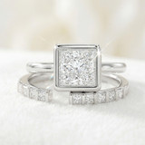 Photo of Niu 3 1/4 ct tw. Lab Grown Diamond Princess Solitaire Bridal Set 10K White Solid Gold [BR1917W-K295]