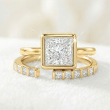 Photo of Niu 3 1/4 ct tw. Lab Grown Diamond Princess Solitaire Bridal Set 10K Yellow Solid Gold [BR1917Y-K295]