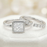 Photo of Niu 1 1/4 ct tw. Lab Grown Diamond Princess Solitaire Bridal Set 14K White Solid Gold [BR1916W-K095]