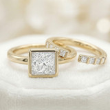 Photo of Niu 1 1/4 ct tw. Lab Grown Diamond Princess Solitaire Bridal Set 14K Yellow Solid Gold [BR1916Y-K095]