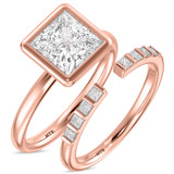 Photo of Niu 3 1/4 ct tw. Lab Grown Diamond Princess Solitaire Bridal Set 14K Rose Solid Gold [BR1917R-K295]